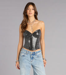 Center Of The Vibe Sequin Denim Bustier