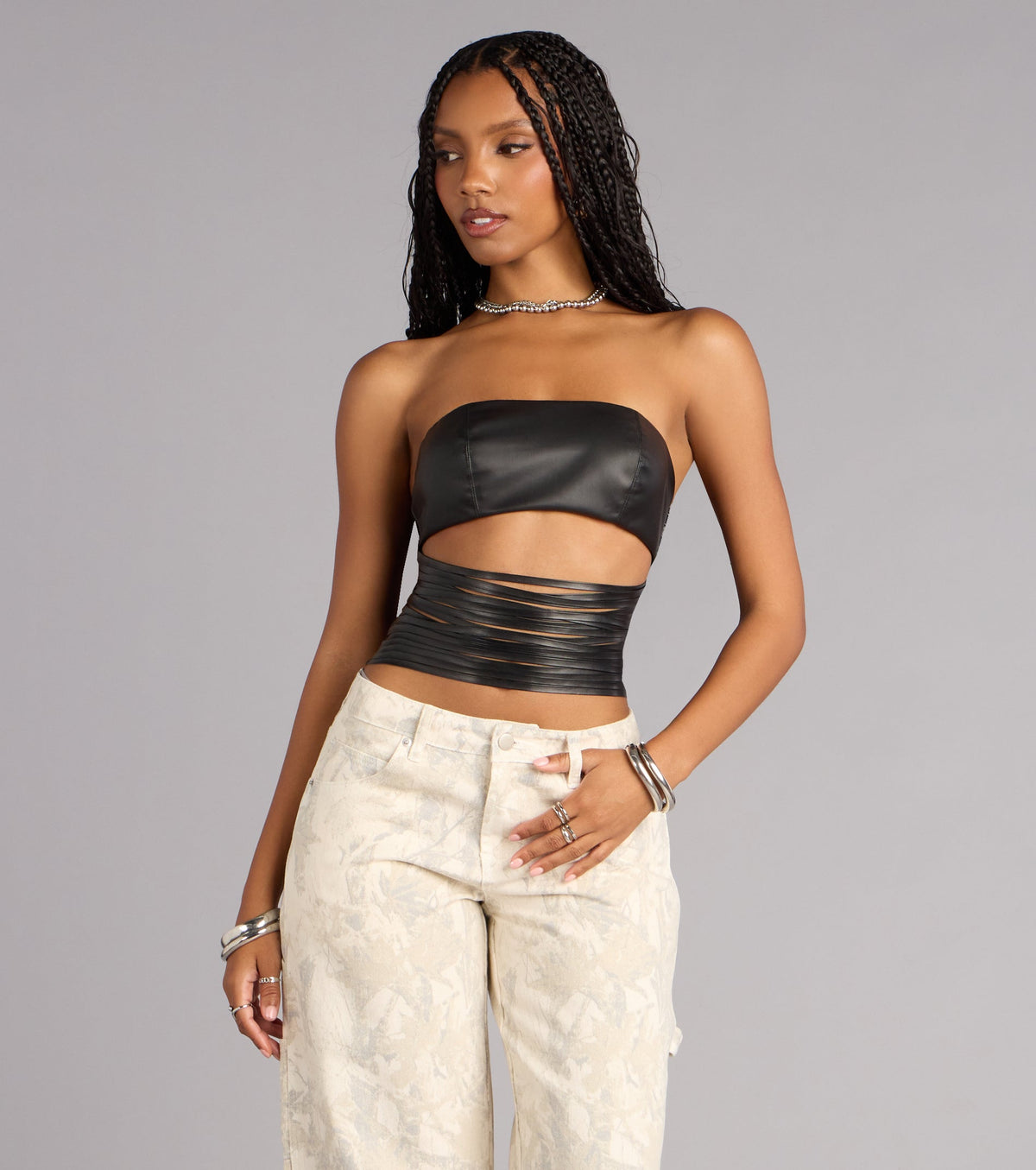 Confidently Bold Strappy Faux Leather Tube Top