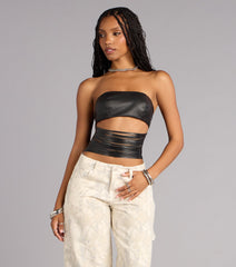 Confidently Bold Strappy Faux Leather Tube Top