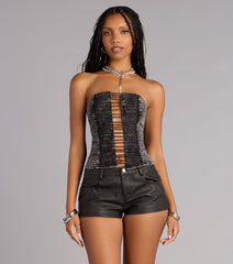 Break the Rules Lace Up Denim Corset Top