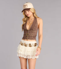 Buckle Up Babe Belted Denim Halter Top