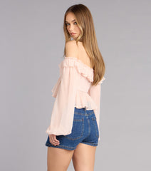 Soft Romance Ruffle Off-The-Shoulder Crop Top