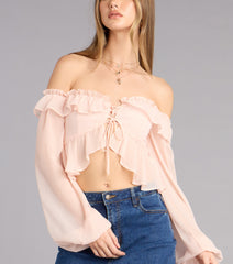 Soft Romance Ruffle Off-The-Shoulder Crop Top