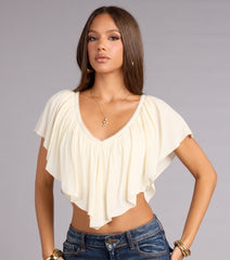 Easy Romance Ruffle Gauze Tie Top
