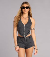 Cool-Girl Edge Cropped Denim Vest