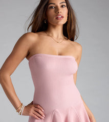 Flirty And Flowy Ribbed Knit Strapless Skater Dress