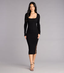 Quietly Bold Lattice Side Midi Dress