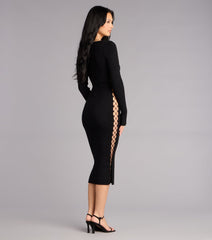 Quietly Bold Lattice Side Midi Dress