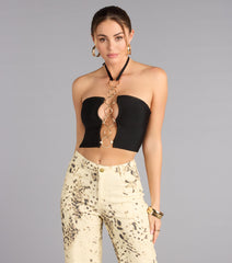 Center Stage Ring Detail Halter Crop Top