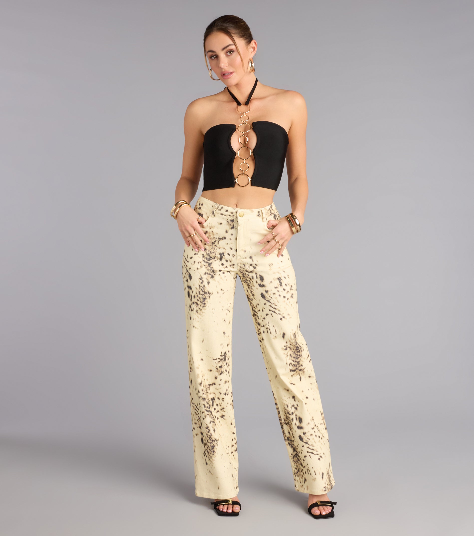 Center Stage Ring Detail Halter Crop Top