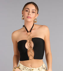 Center Stage Ring Detail Halter Crop Top