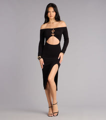 So Alluring Off-The-Shoulder Cutout Midi Dress