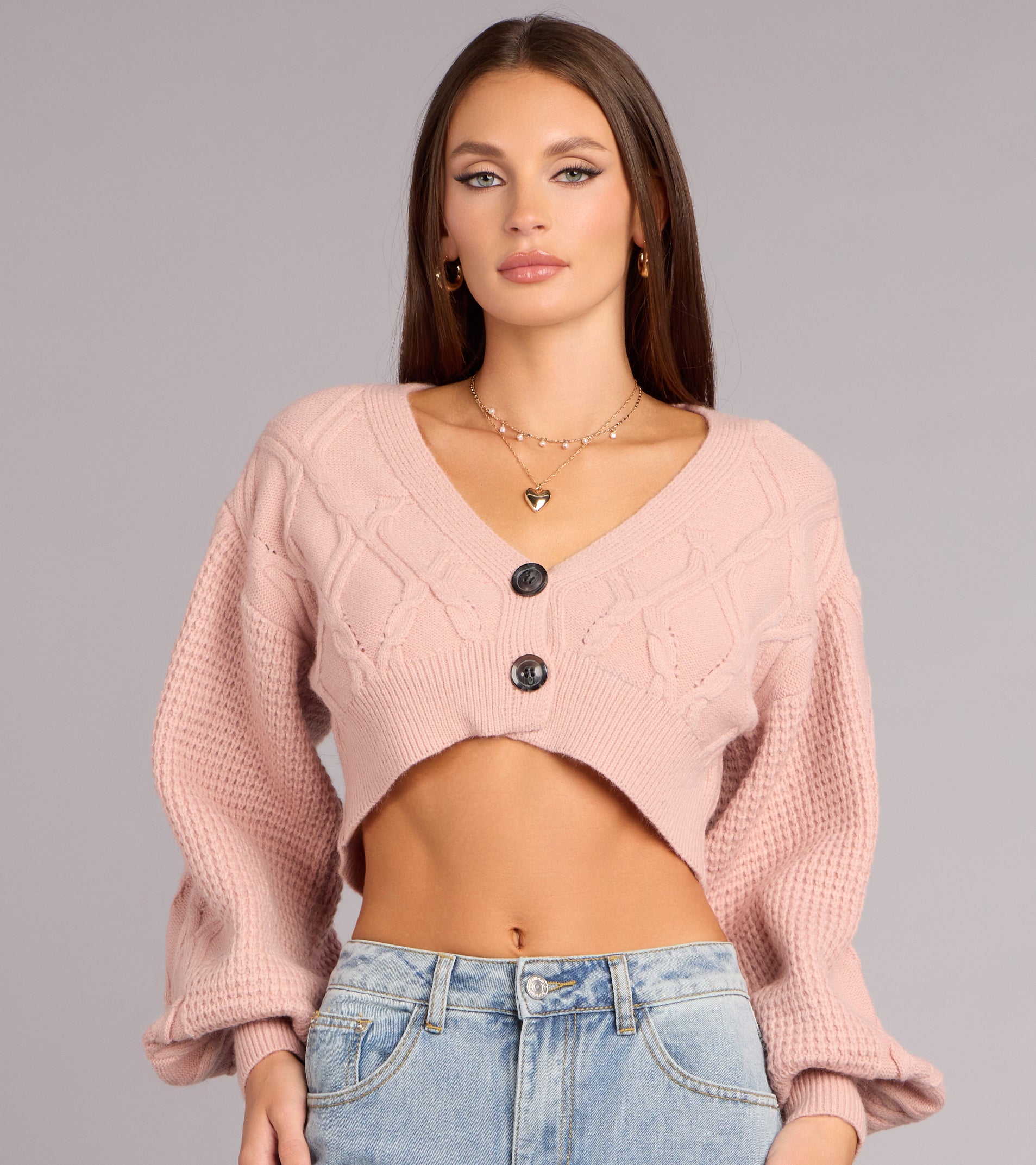Off Duty Charm Cable Knit Crop Cardigan
