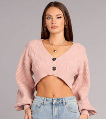 Off Duty Charm Cable Knit Crop Cardigan