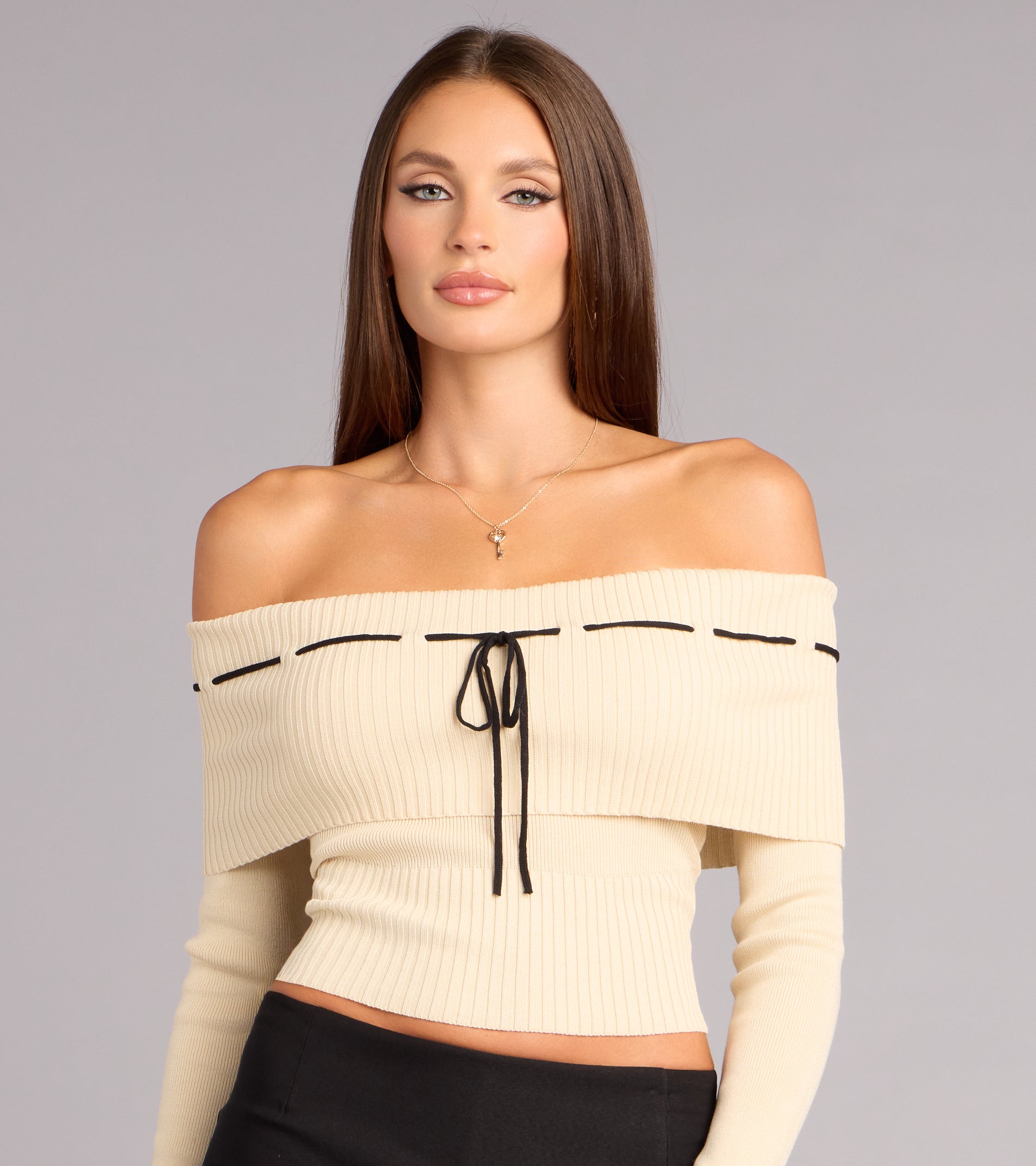 Soft Contrast Off-Shoulder Tie Top