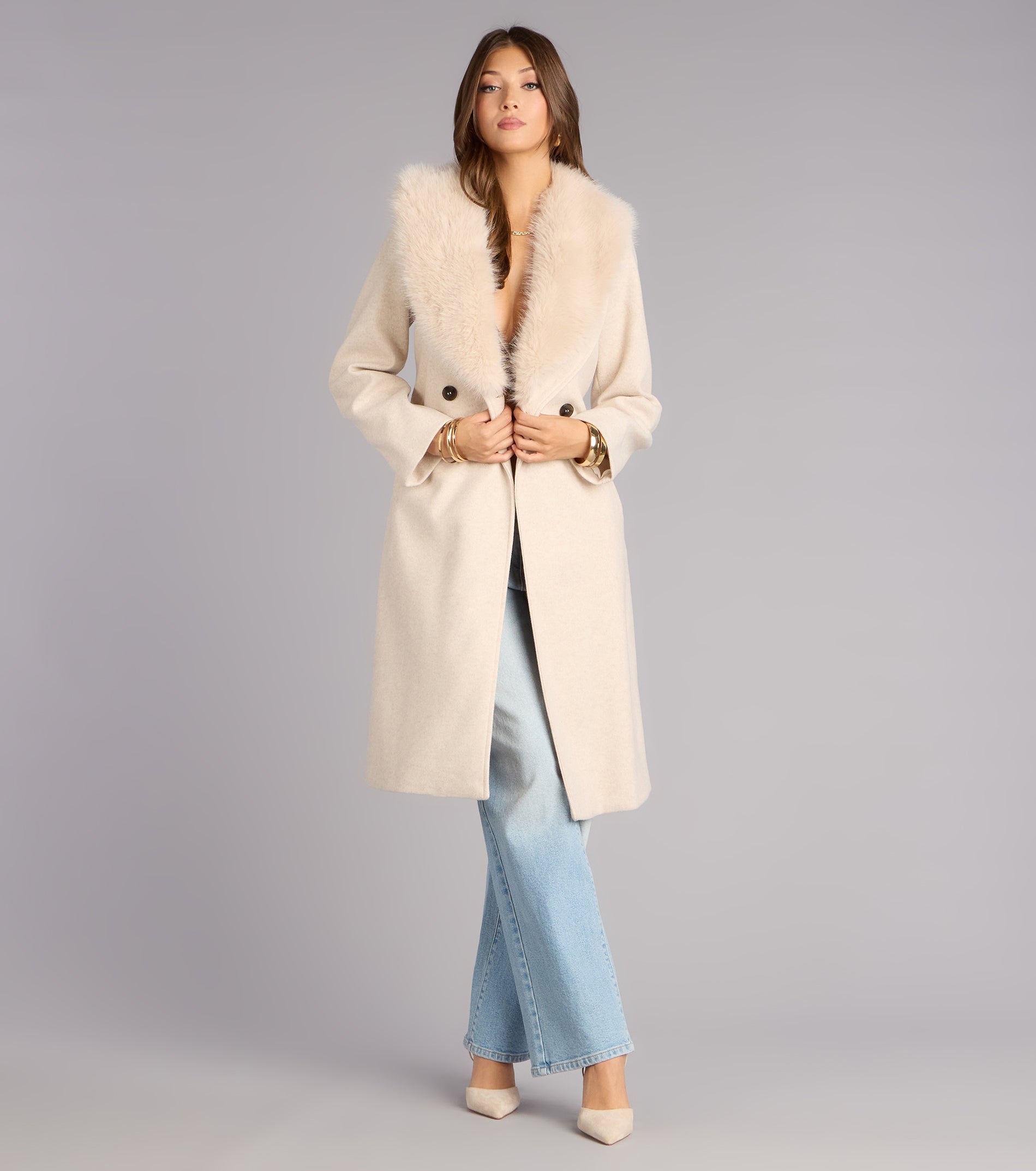 City Noir Removable Faux Fur Trench Coat