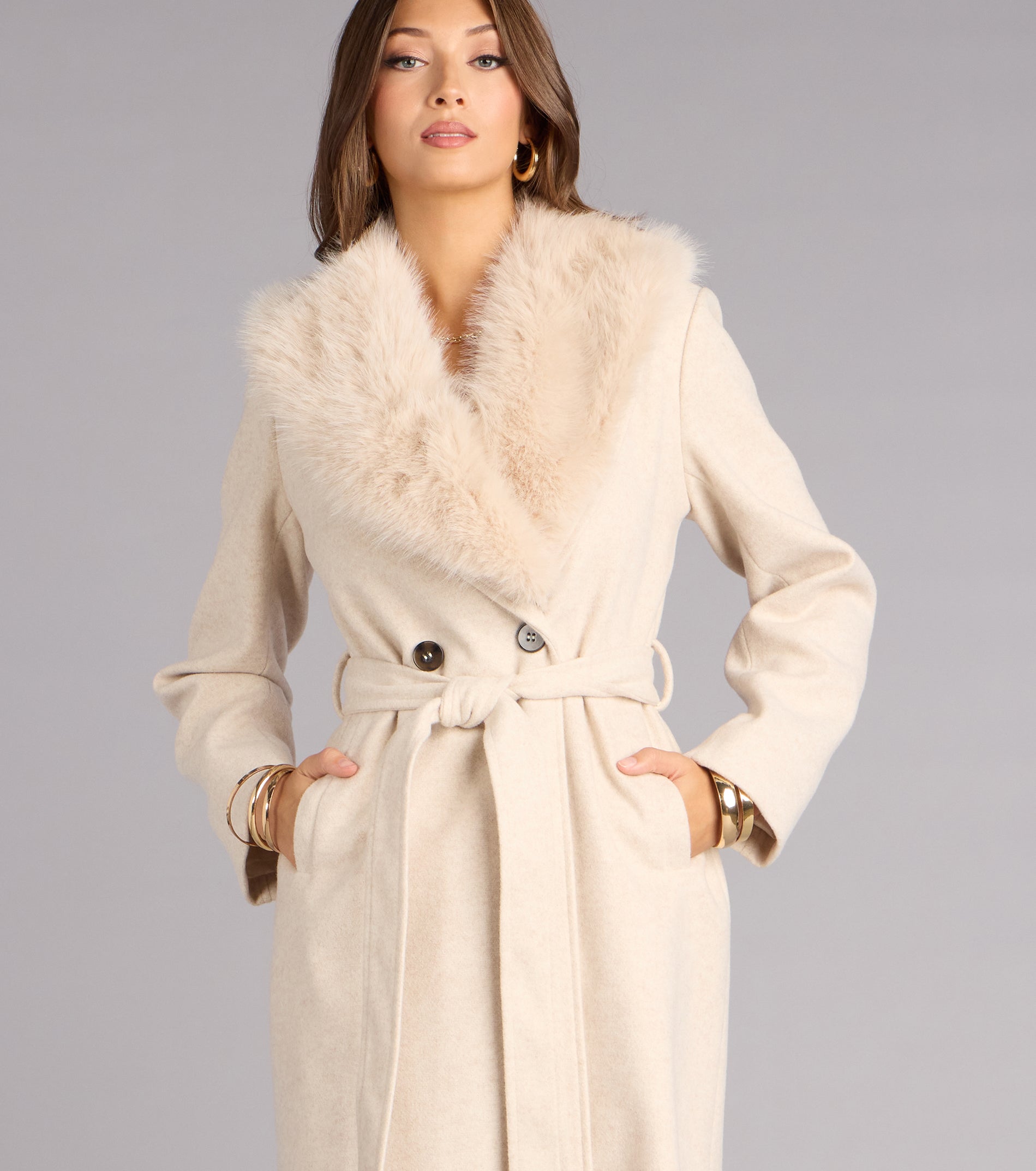 City Noir Removable Faux Fur Trench Coat