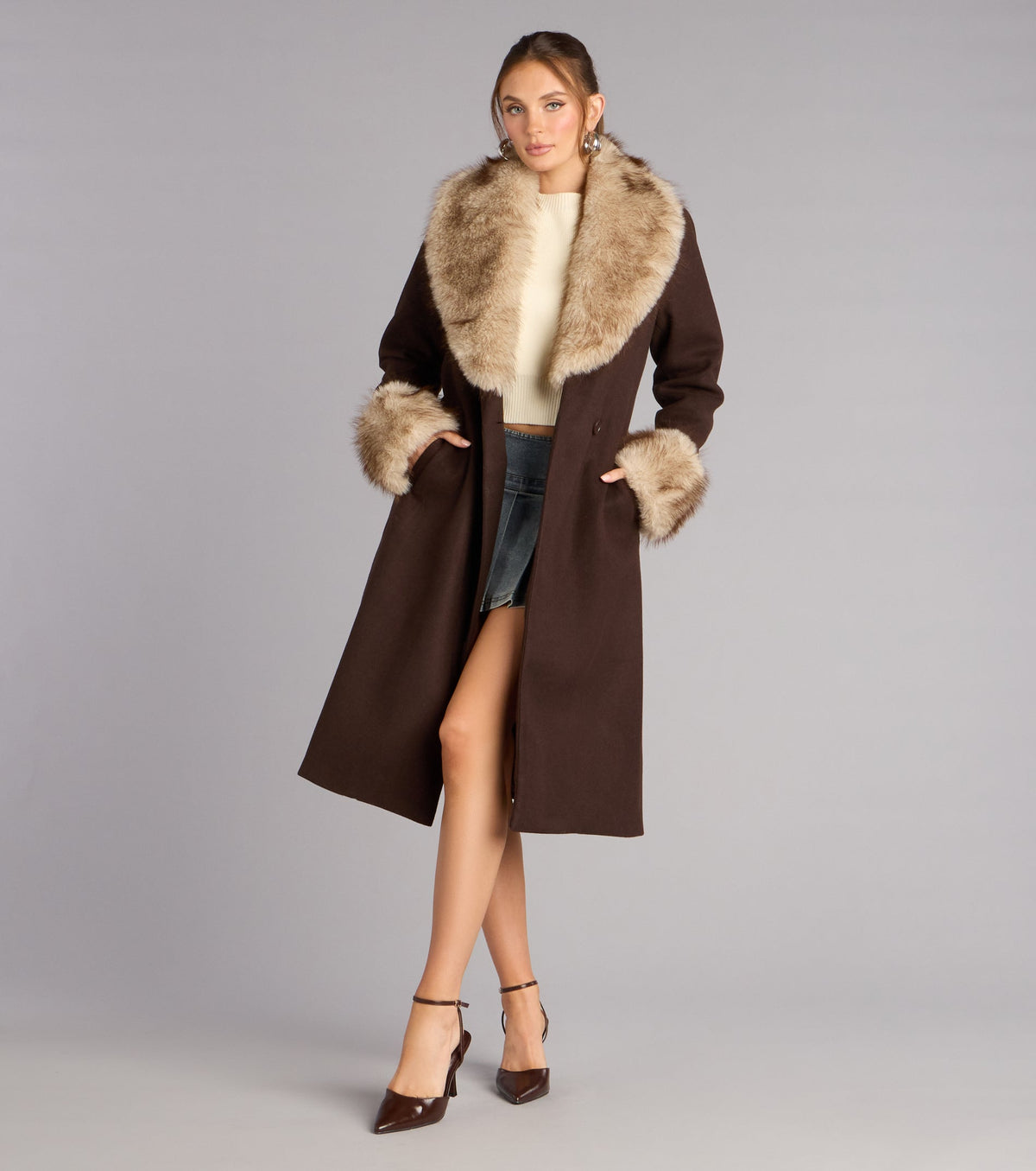 Glam It Girl Removable Fur Wool Coat