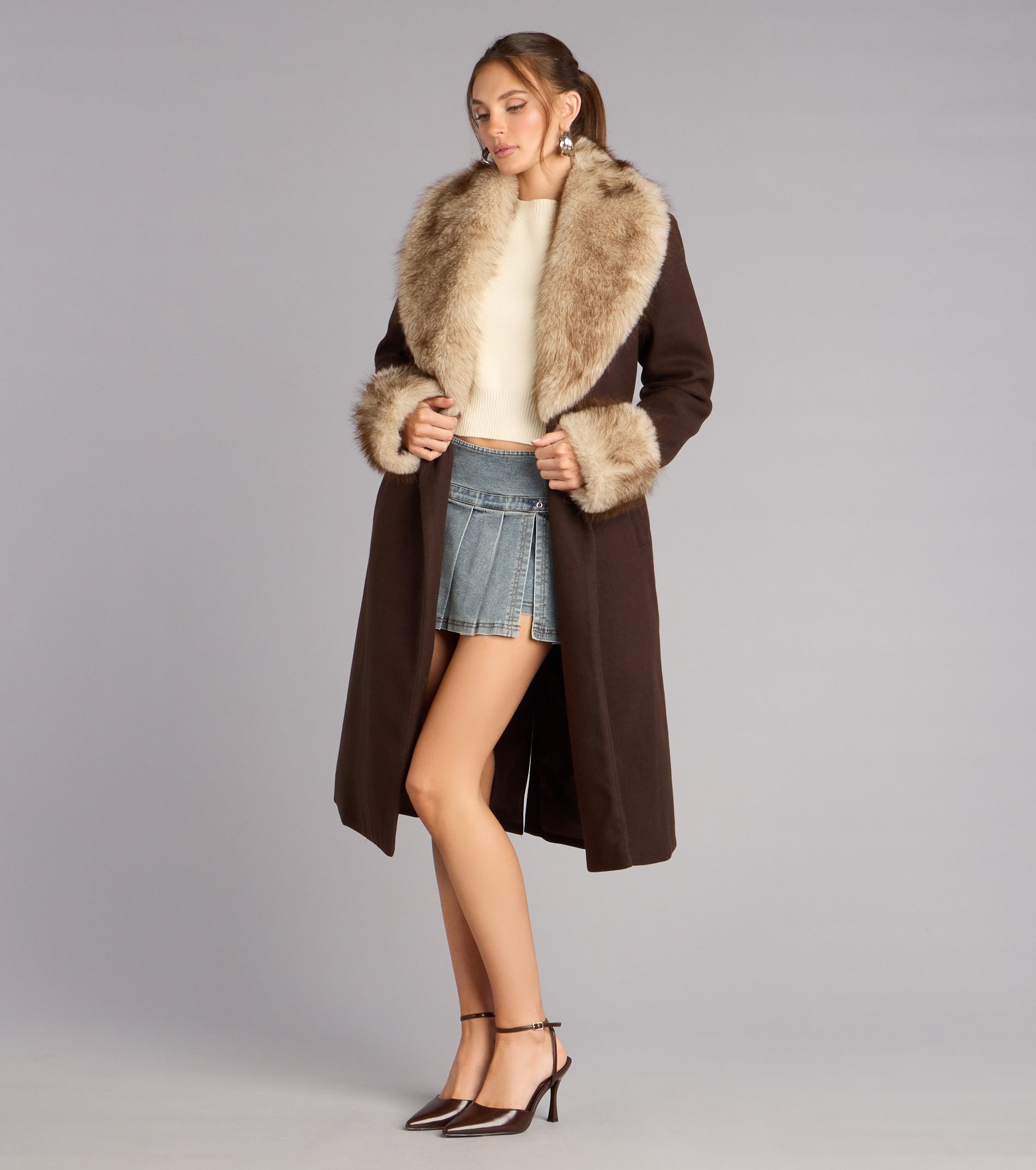 Glam It Girl Removable Fur Wool Coat