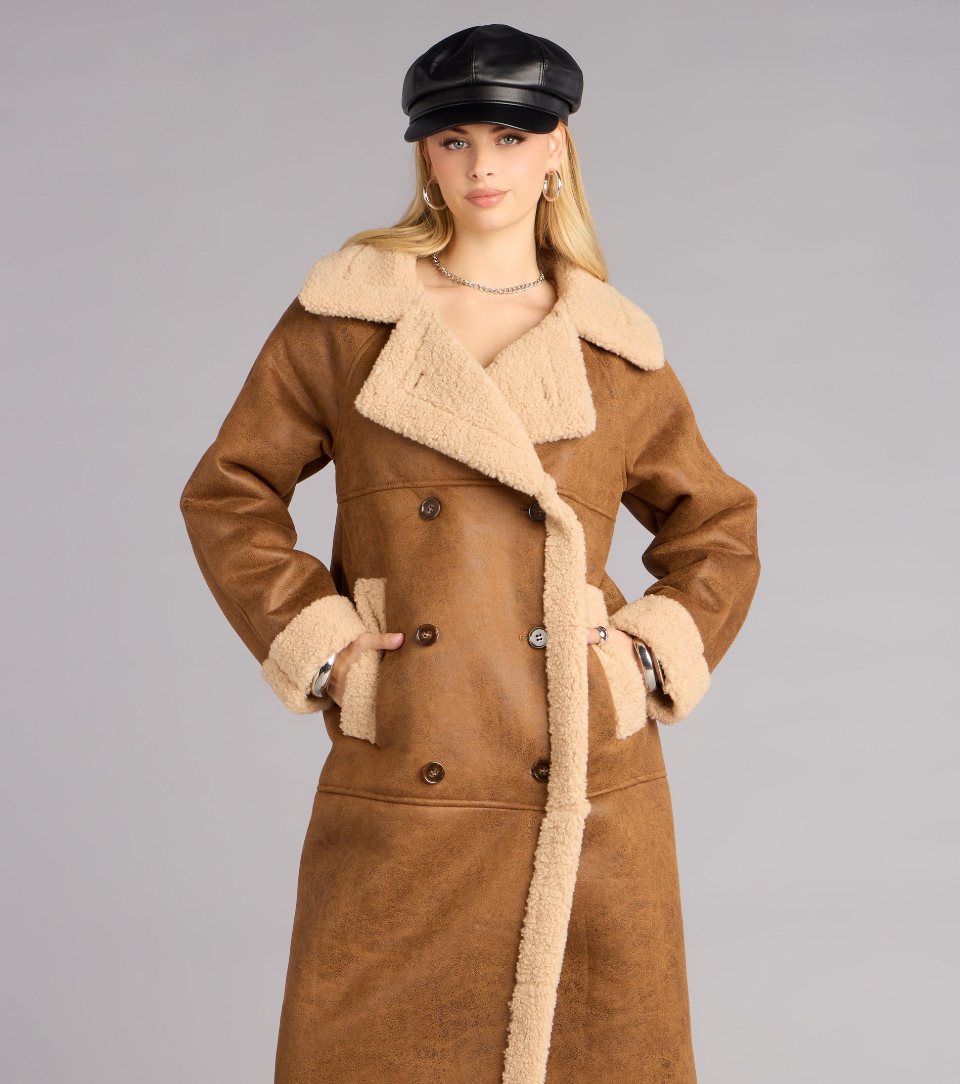 Cozy In The City Faux Sherpa Shearling Trench Coat