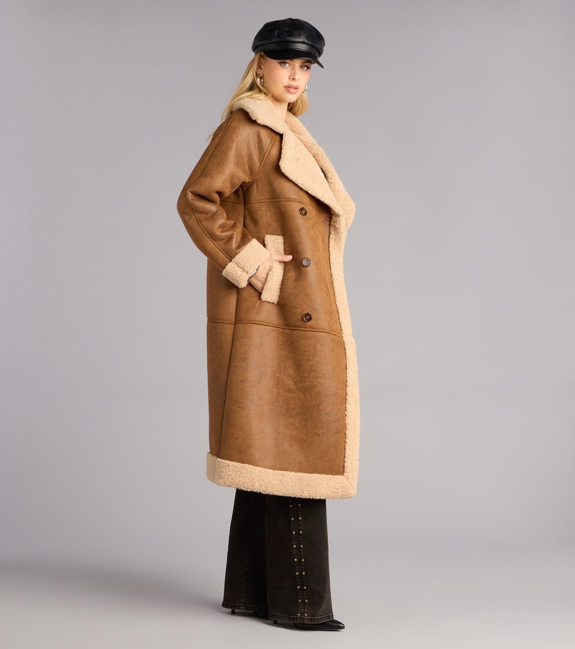 Cozy In The City Faux Sherpa Shearling Trench Coat