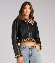 Street Queen Faux Leopard Fur Moto Jacket