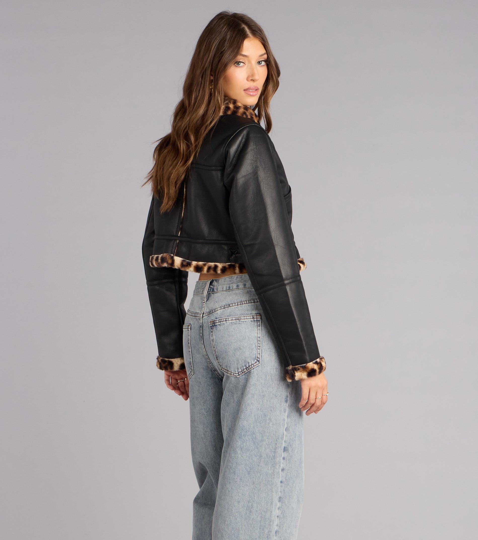 Street Queen Faux Leopard Fur Moto Jacket