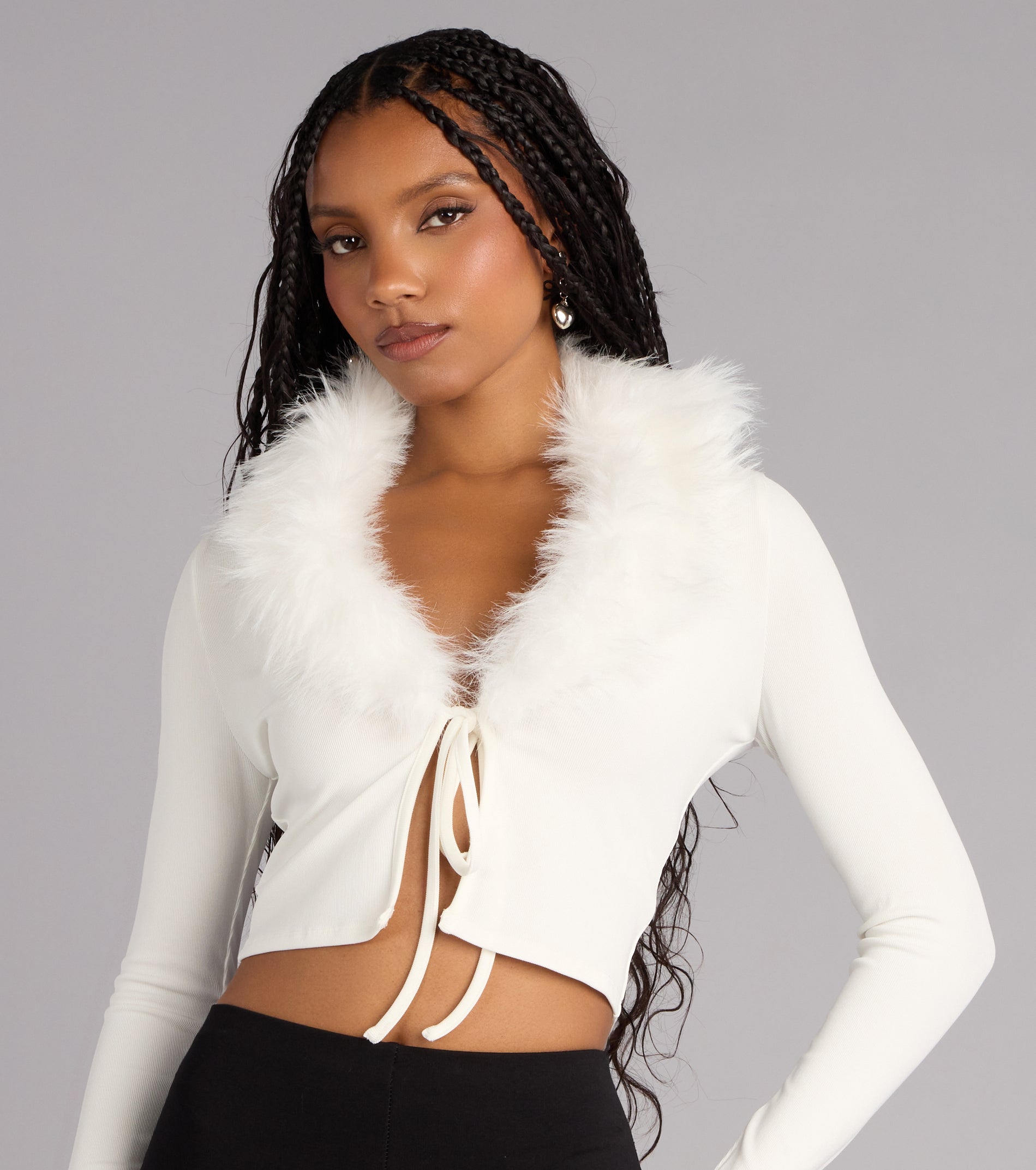 Soft Little Drama Removable Faux Fur Cardigan