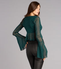 Flirty Glam Glitter Mesh Tie-Front Top