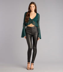 Flirty Glam Glitter Mesh Tie-Front Top