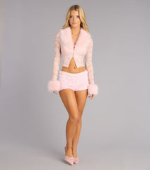 Sweet Drama Removable Faux Fur Lace Cardigan