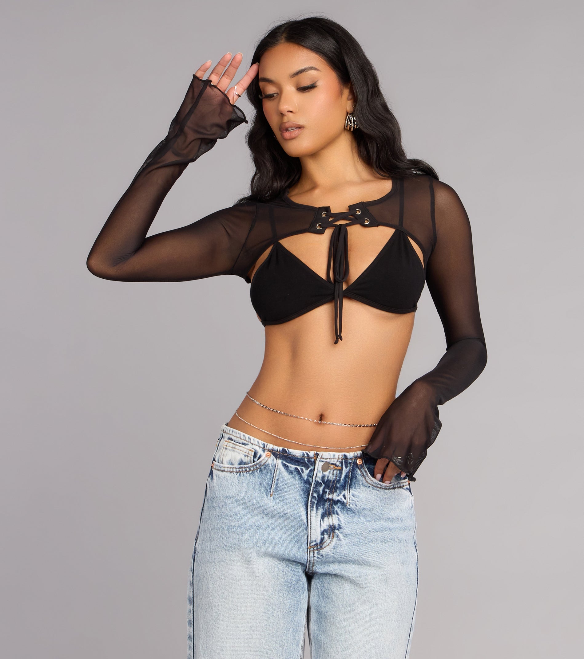 Caught On Camera Lace Up Mesh Topper