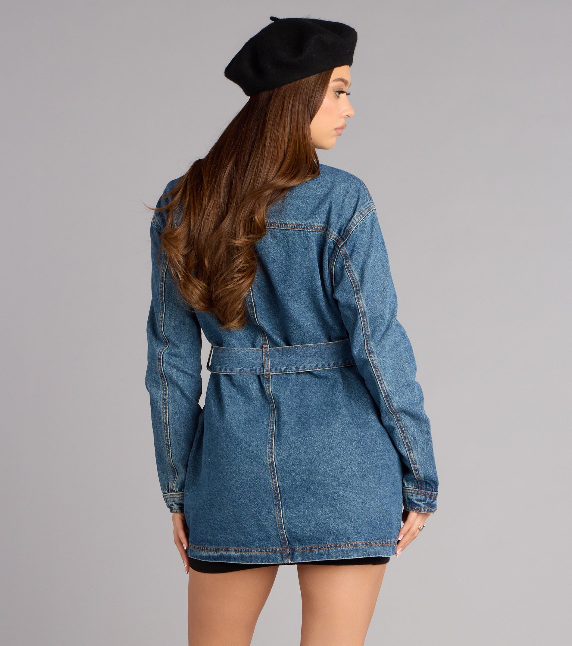 City Stroll Belted Denim Jacket