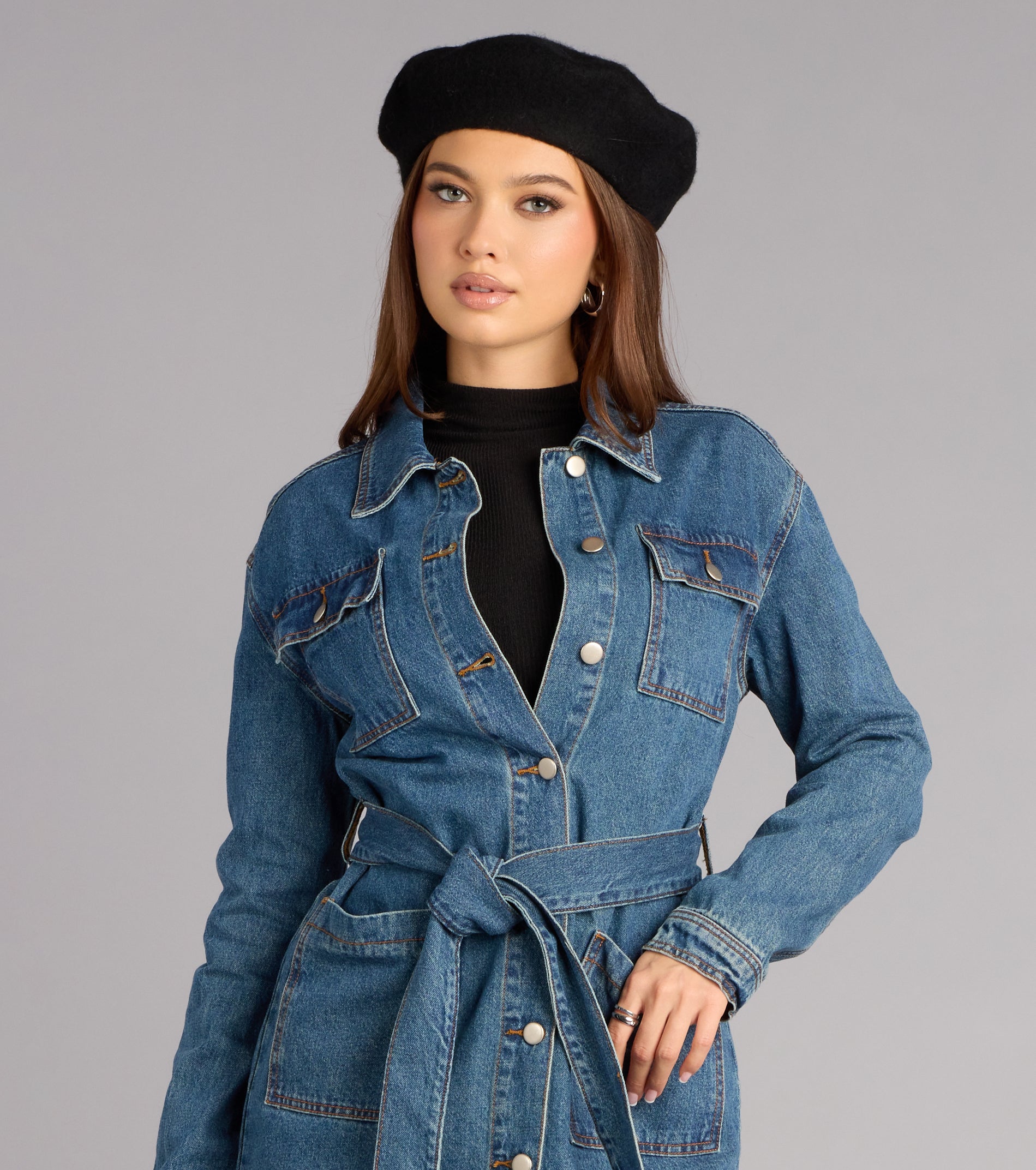 City Stroll Belted Denim Jacket