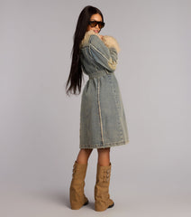 Cold Front Confidence Faux Fur Denim Trench Coat