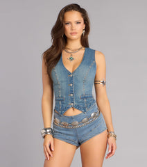 City It Girl Studded Denim Vest