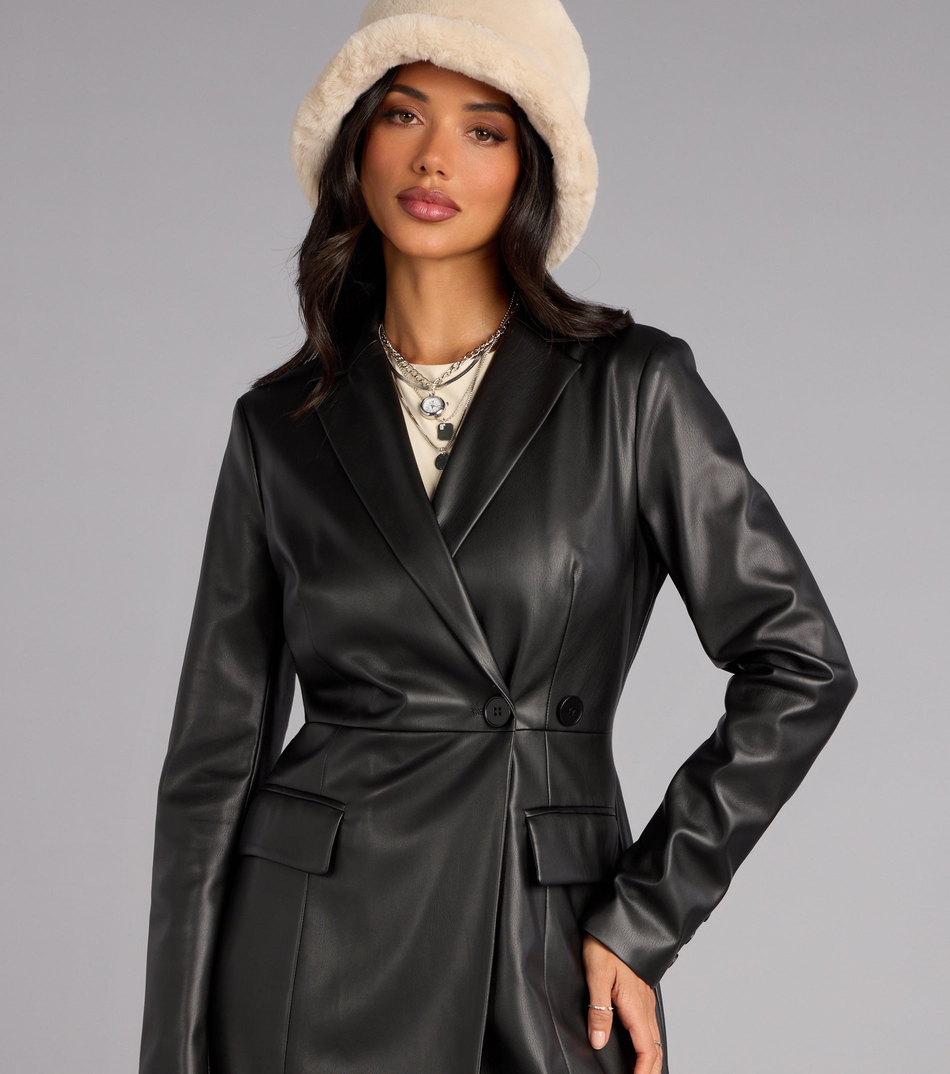 Chic Tactics Faux Leather Blazer