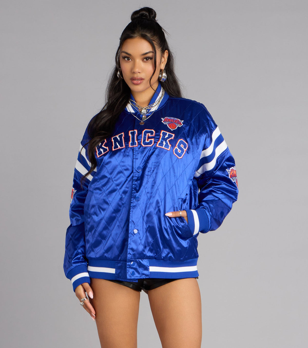 Ultra Game NBA Knicks Satin Bomber Jacket