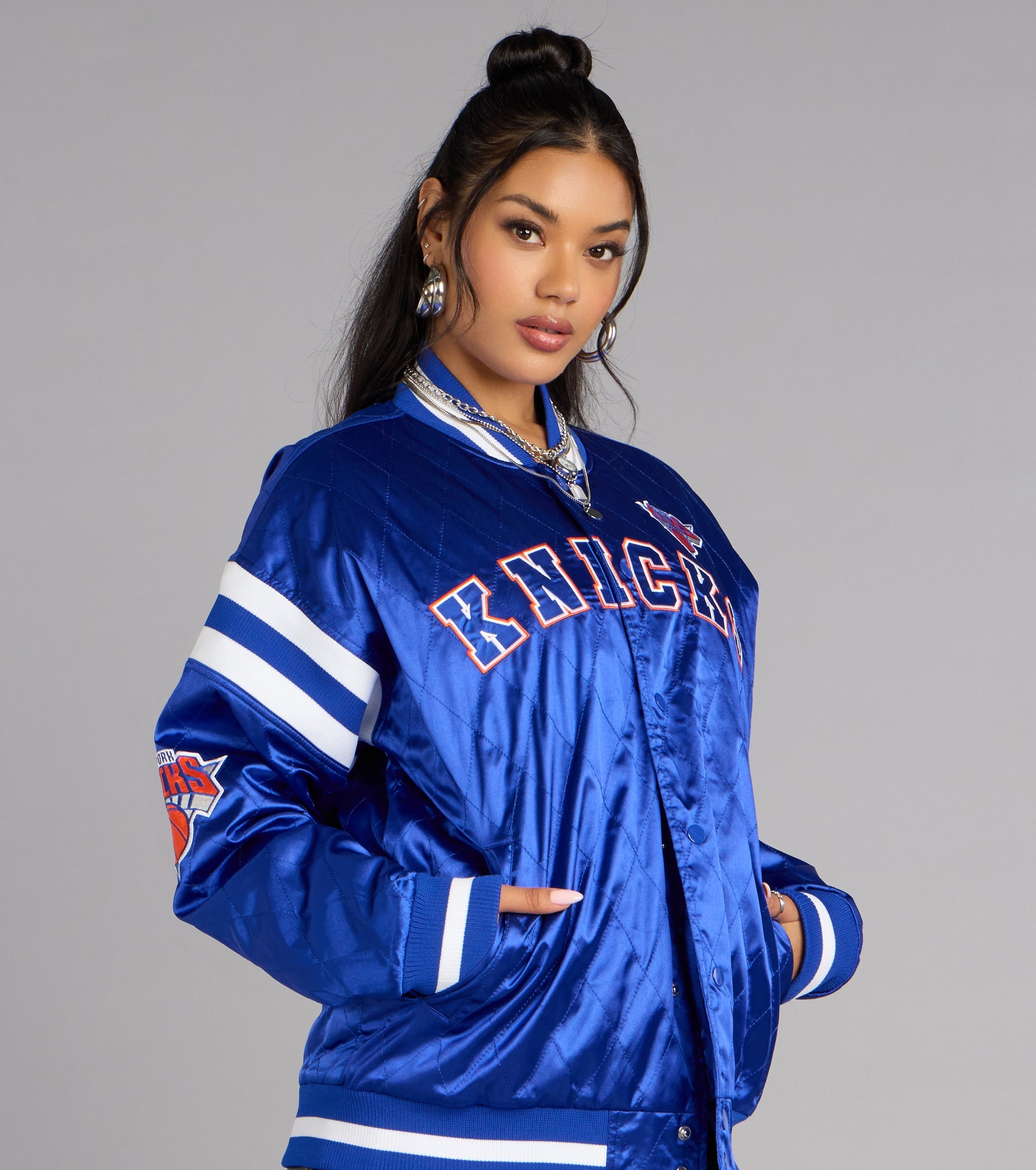Ultra Game NBA Knicks Satin Bomber Jacket