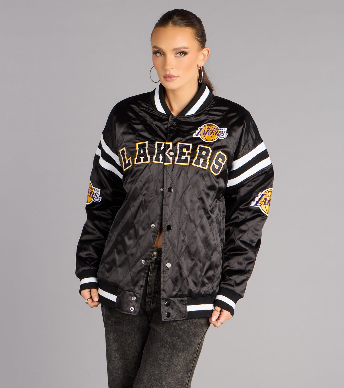 Ultra Game NBA Lakers Quilted Bomber Jacket