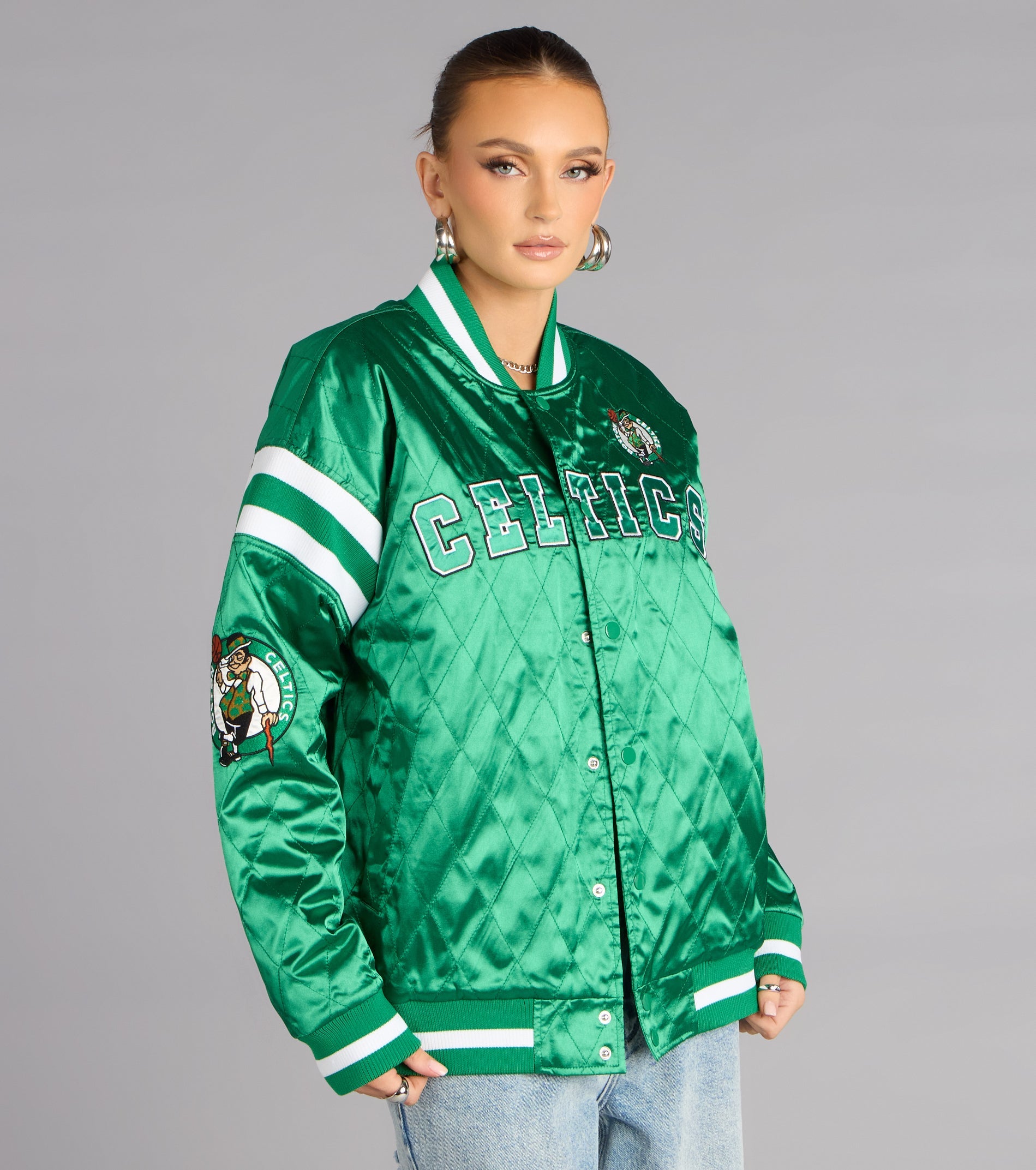Ultra Game NBA Celtics Satin Bomber Jacket