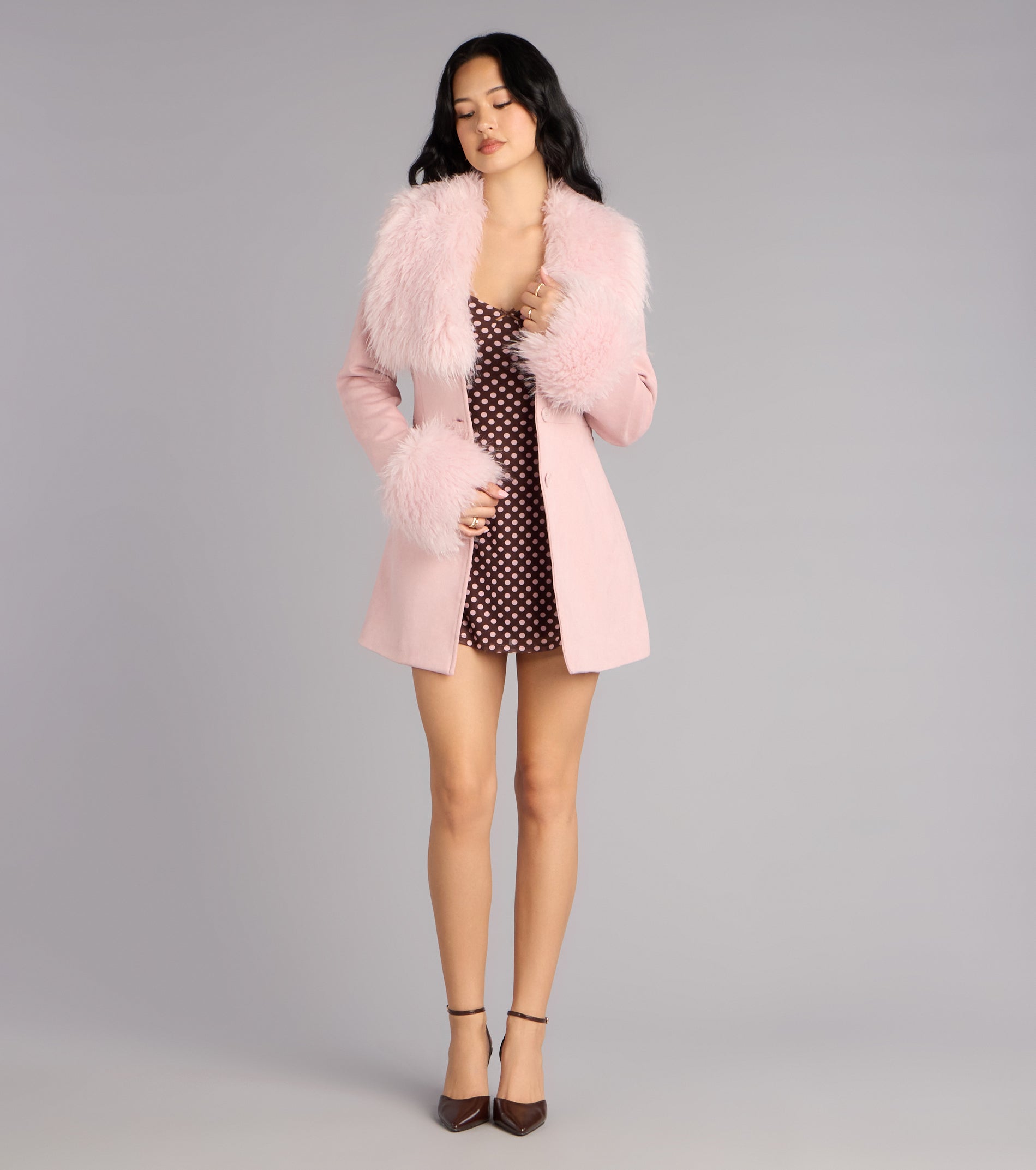Cold Girl Couture Faux Fur Suede Trench Coat