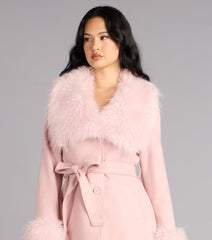 Cold Girl Couture Faux Fur Suede Trench Coat