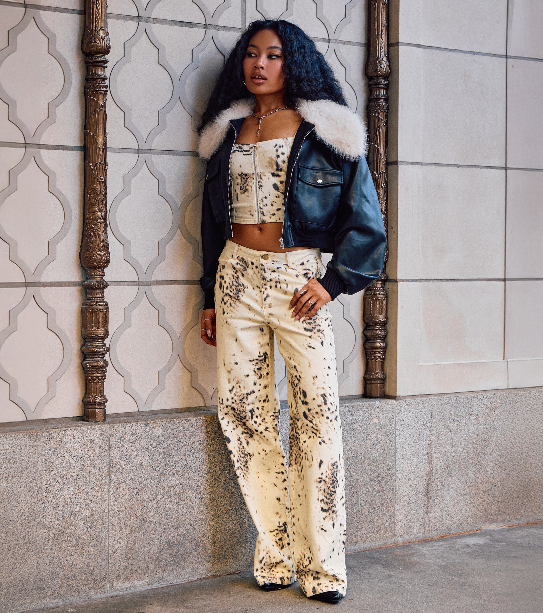 Major Mood Faux Leather Bomber Jacket