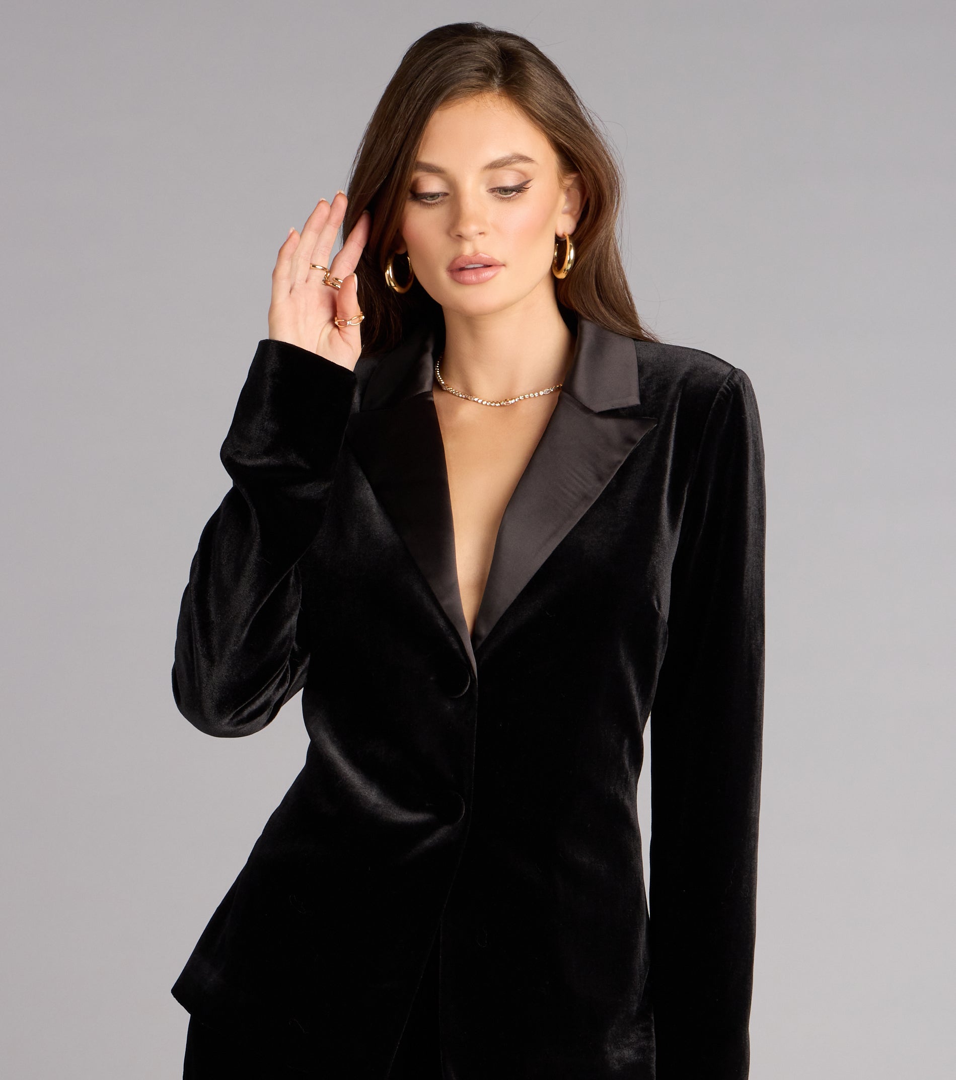Soft Power Velvet Satin Collar Blazer