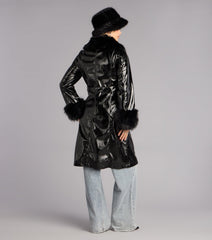 Glam Games Faux Fur Trim Trench Coat