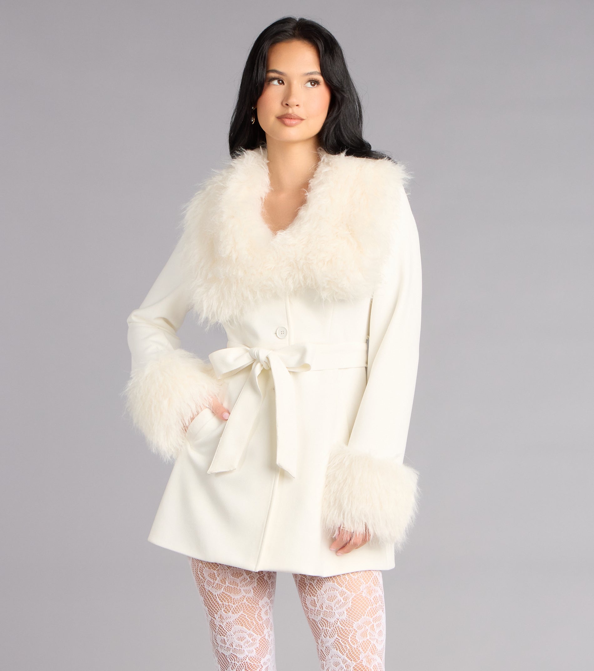 Cold Girl Couture Faux Fur Suede Trench Coat