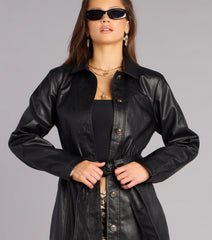 City After Dark Faux Leather Trench Coat
