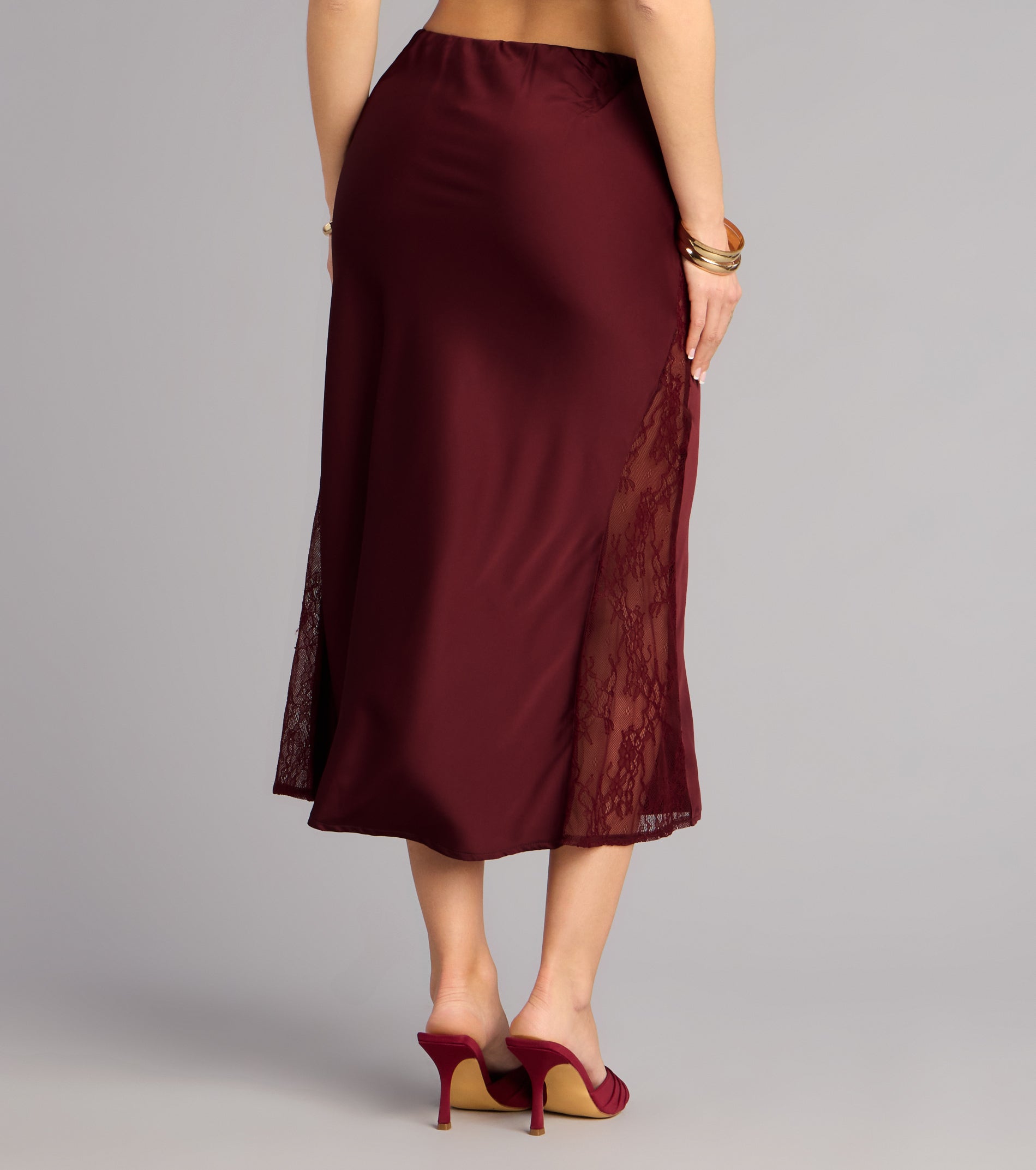 Slip Into Elegance Satin Lace Midi Skirt