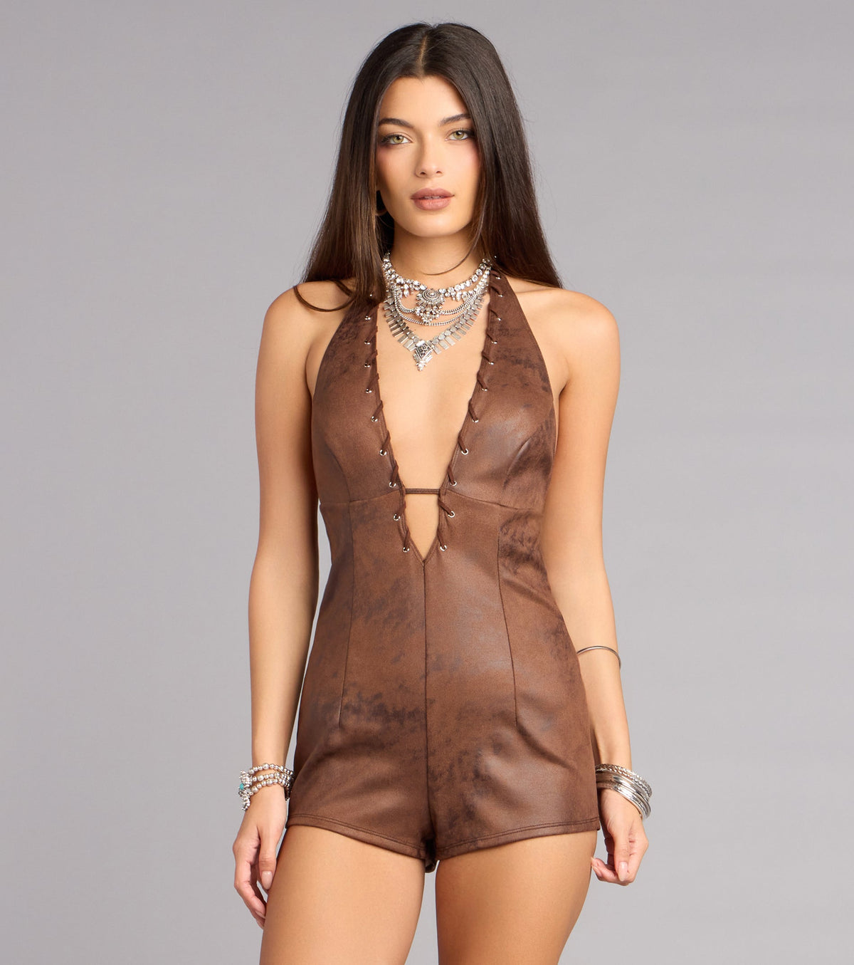 Dusty Trails Suede Halter Romper